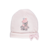 Gorro de bebé rosa em algodão com estampado e laço