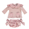 Conjunto menina com camisola de malha e calções florais rosa
