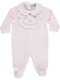 Babygrow rosa de menina com gola e detalhes de flores