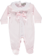 Babygrow rosa para menina com detalhes rendados e laço