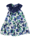 Vestido azul com padrão floral e gola