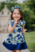 Blue dress with floral pattern