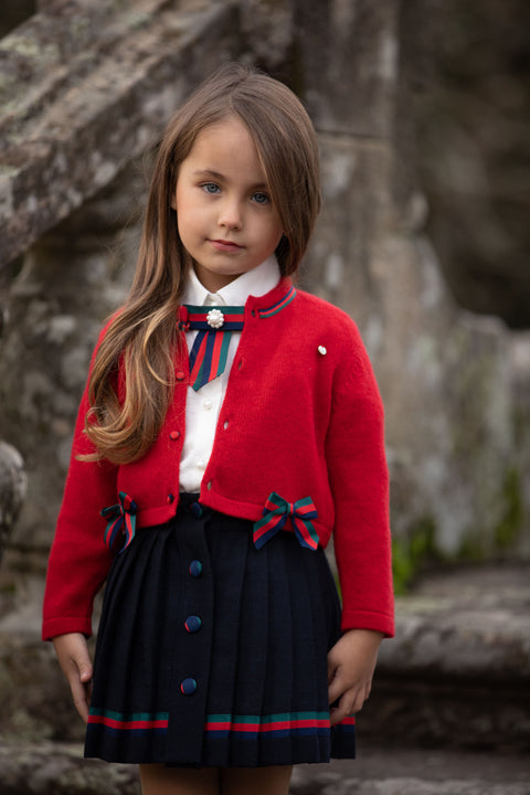 Red cardigan coat with bows