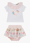 Conjunto de menina Rosa com t-shirt e cueca com folho