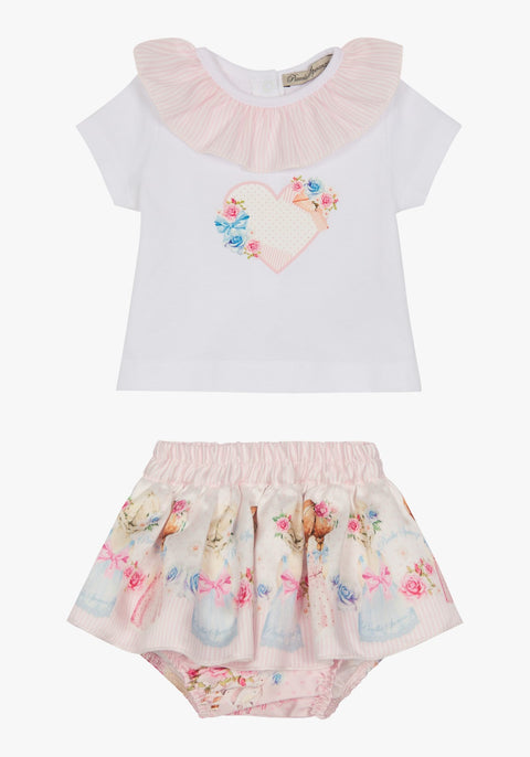 Conjunto de menina Rosa com t-shirt e cueca com folho