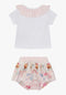 Conjunto de menina Rosa com t-shirt e cueca com folho