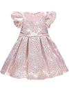 Vestido rosa em jacquard com detalhes de organza
