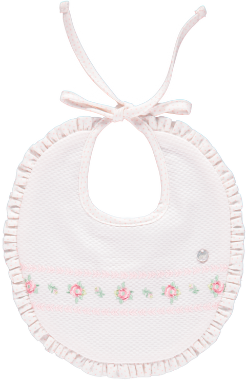 Pink bib with floral embroidery
