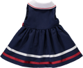 Navy double-breasted dress with collar and bows