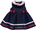 Navy double-breasted dress with collar and bows