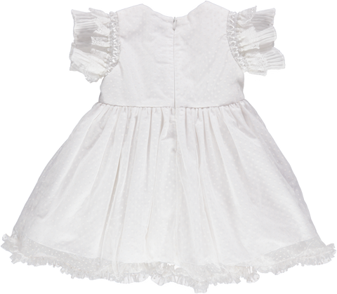 White party dress with lace and pink bows