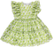 Vestido fluido com padrão de limões verdes e folhos
