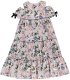 Long blue dress with Japanese floral pattern and navy bows