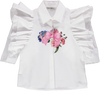 White blouse with ruffles and floral print