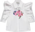 White blouse with ruffles and floral print