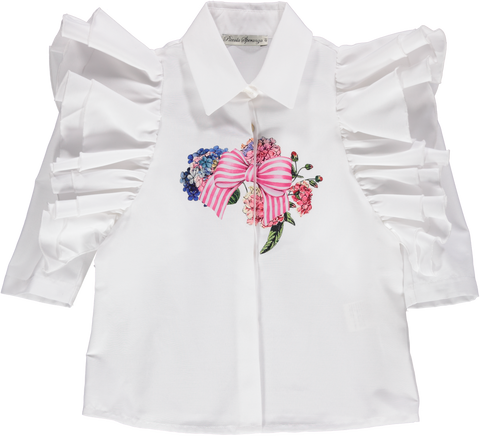 Blusa branco com folhos e estampado floral