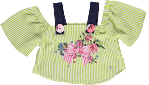 Green striped blouse with floral print