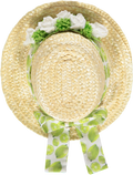 Straw hat with white and green flowers