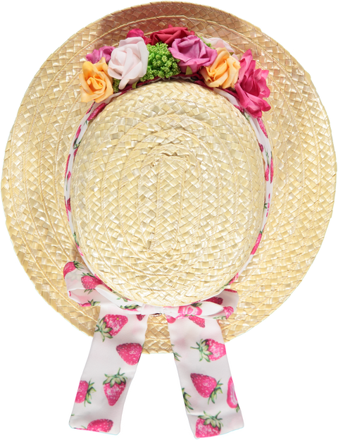 Straw hat with colorful flowers