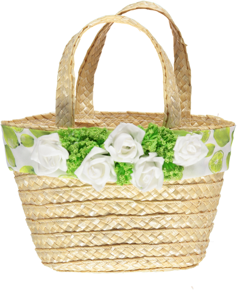 Straw basket with flowers and lemons