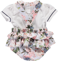 Girl's set with white blouse and bodysuit with blue floral pattern