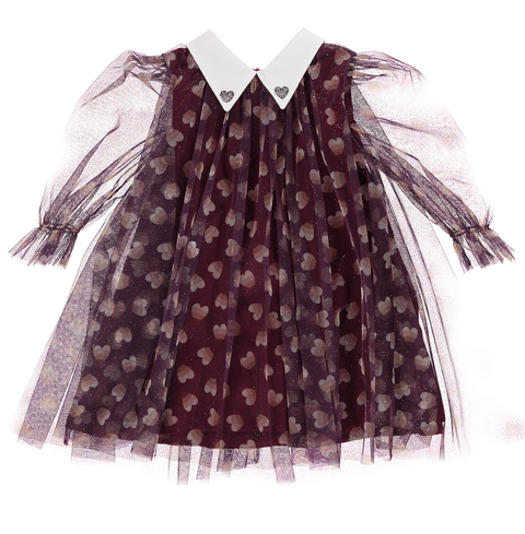 Burgundy tulle dress with hearts