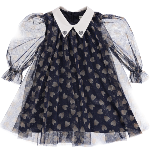 Navy blue tulle dress with hearts