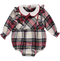 Baby bodysuit in beige and red plaid with ruffles