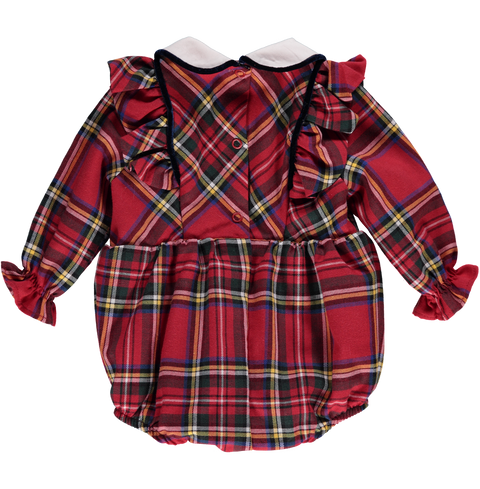Baby bodysuit in red plaid with ruffles