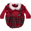 Baby bodysuit in red plaid with velvet