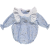 Body de bebé em estampado floral azul com folhos