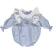 Baby bodysuit in blue floral print with ruffles
