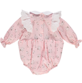 Baby bodysuit in pink floral print with ruffles
