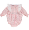 Baby bodysuit in pink floral print with ruffles