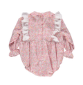 Body de bebé em estampado floral rosa com peito branco
