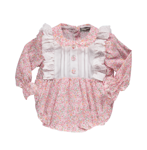 Baby bodysuit in pink floral print with white chest