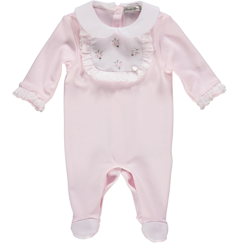 Pink cotton babygrow with embroidery