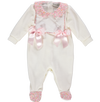 Babygrow in white cotton with pink flowered collar