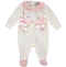 Babygrow in white cotton with pink flowered collar