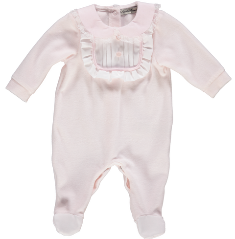 Babygrow in pink cotton with ruffles