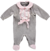 Babygrow in gray cotton with ruffles and bow