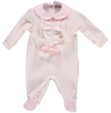 Babygrow in pink cotton with ruffles and bow