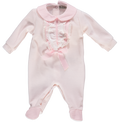 Babygrow em algodão rosa com folhos e laço