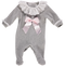 Babygrow em algodão cinza com laço de cetim rosa