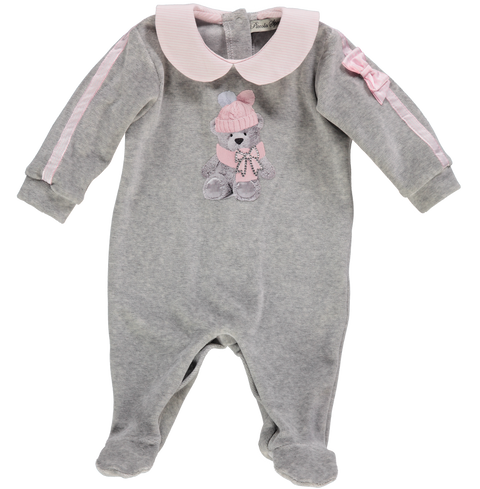 Gray cotton babygrow with teddy print