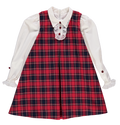 Red plaid dress with collar and shirt-style sleeves