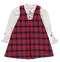 Vestido xadrez vermelho com gola e mangas estilo camisa