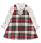 Red and beige plaid dress with collar and shirt-style sleeves