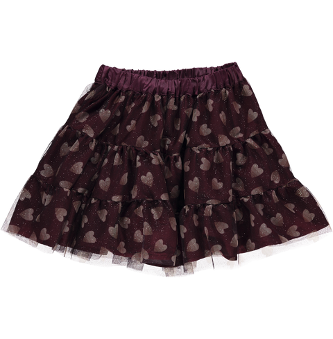 Aubergine tulle skirt with golden hearts
