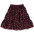 Skirt below the knee in aubergine tulle with hearts